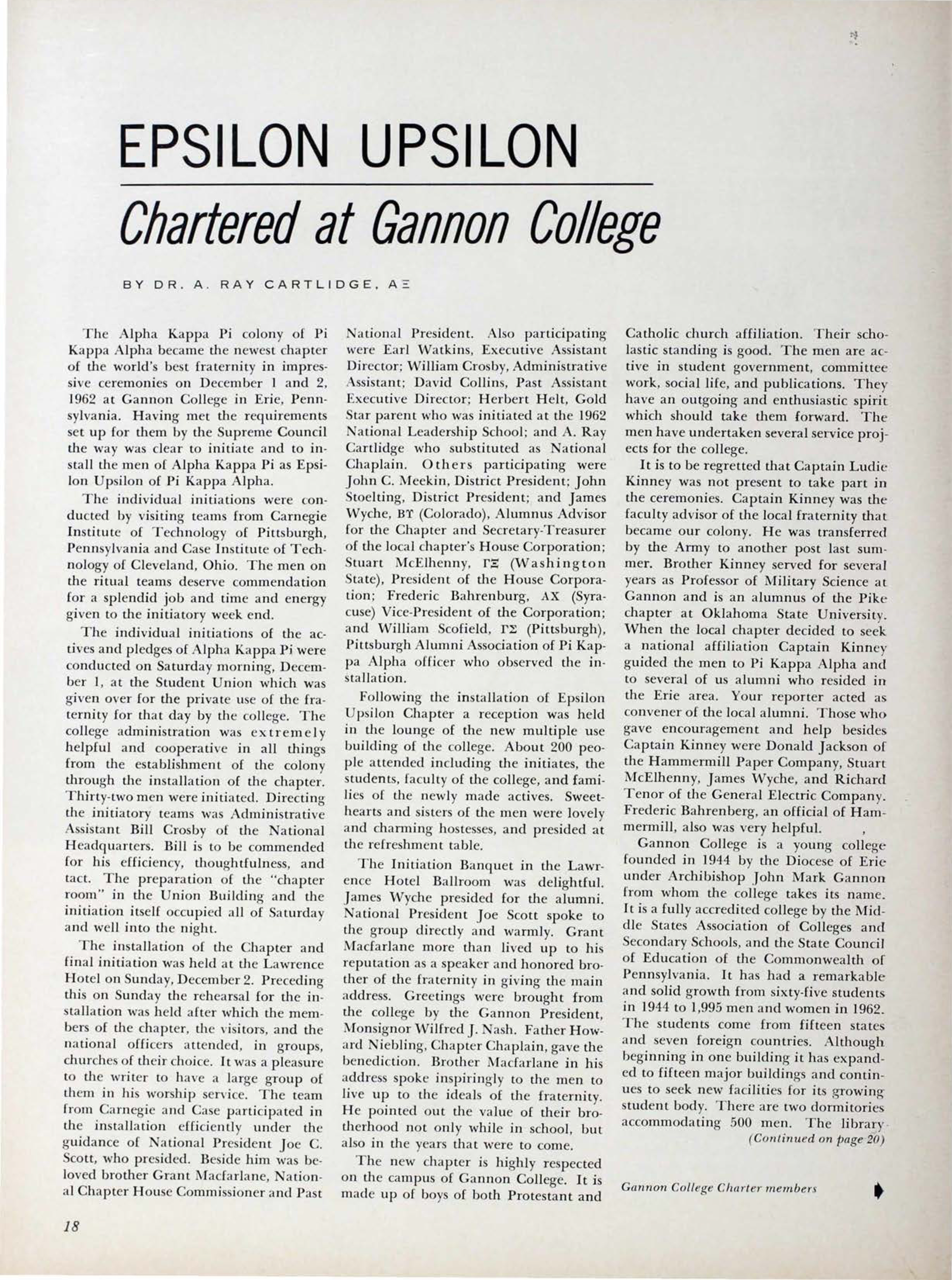 Epsilon Upsilon Chartered At Gannon College